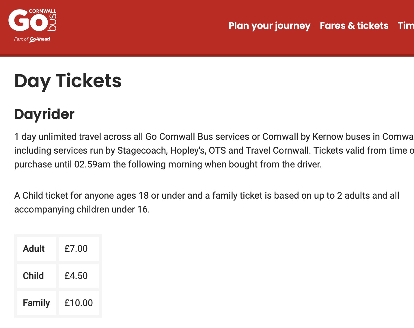 GoCornwall day ticket £10