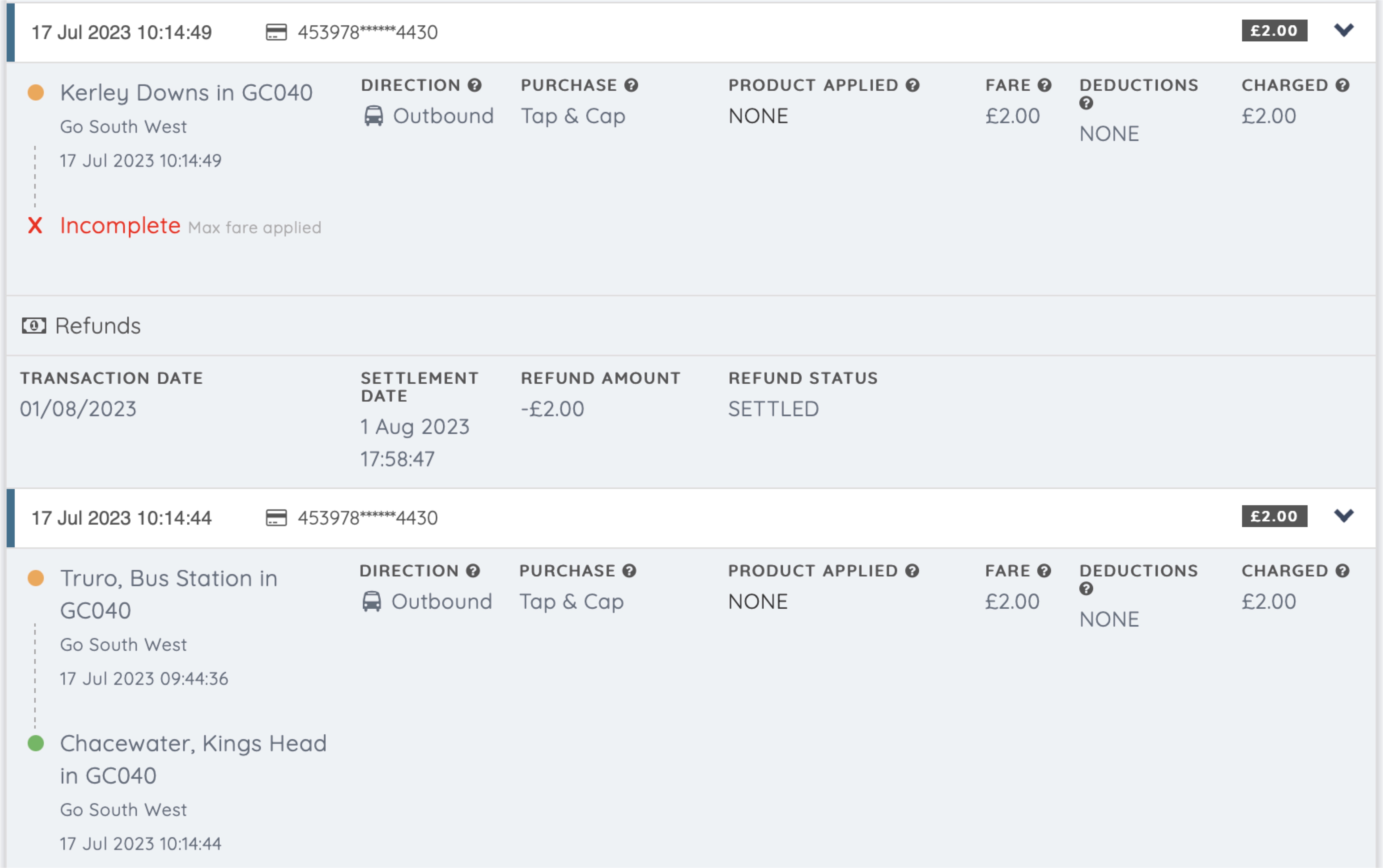 Successful reimbursement for incorrect tap and cap payment